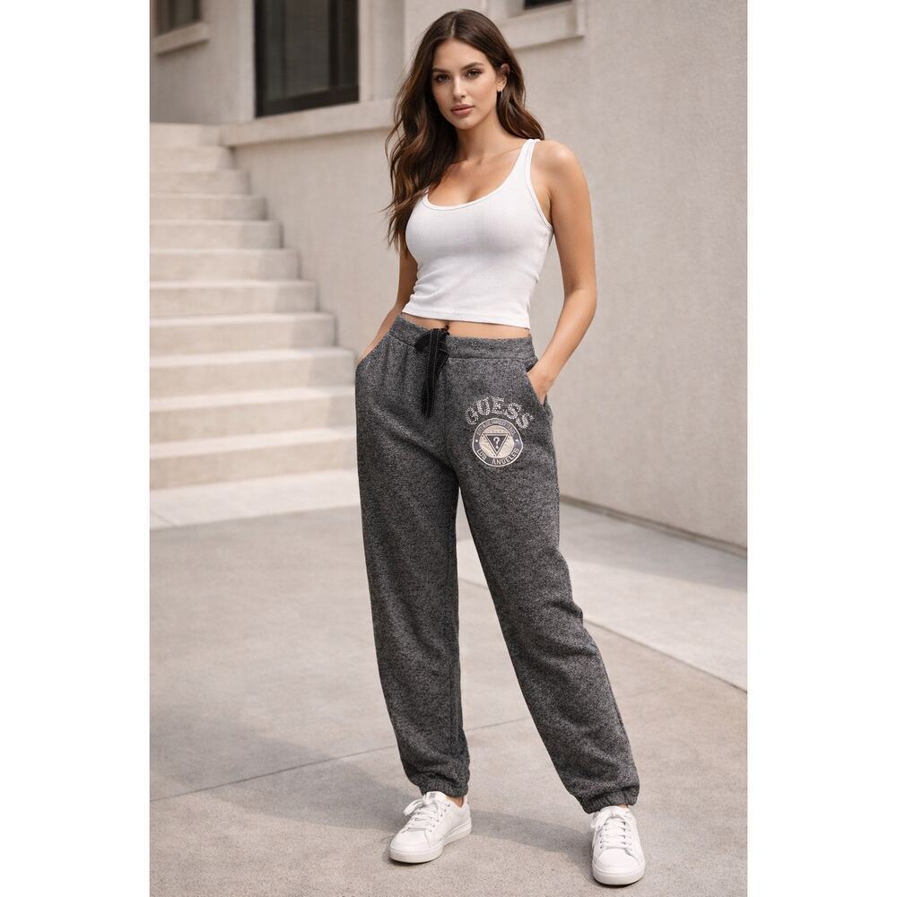 Guess Vintage Y2K Bedazzled Logo Grey Sweat Pants Joggers sz XS